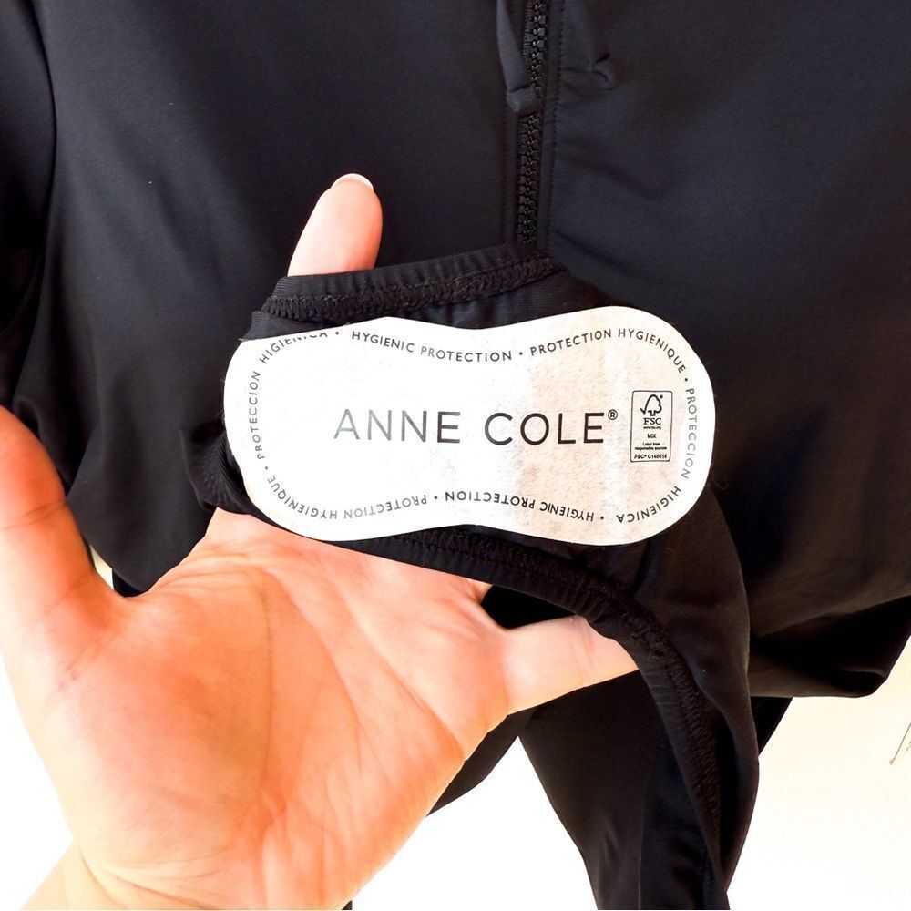 NWT Anne Cole Black Short Sleeve One Piece Live In Half Zip Rash Guard Swimsuit - Picture 10 of 13